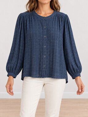 Indi & Cold Tessa Blue Balloon Sleeve Blouse | Medium